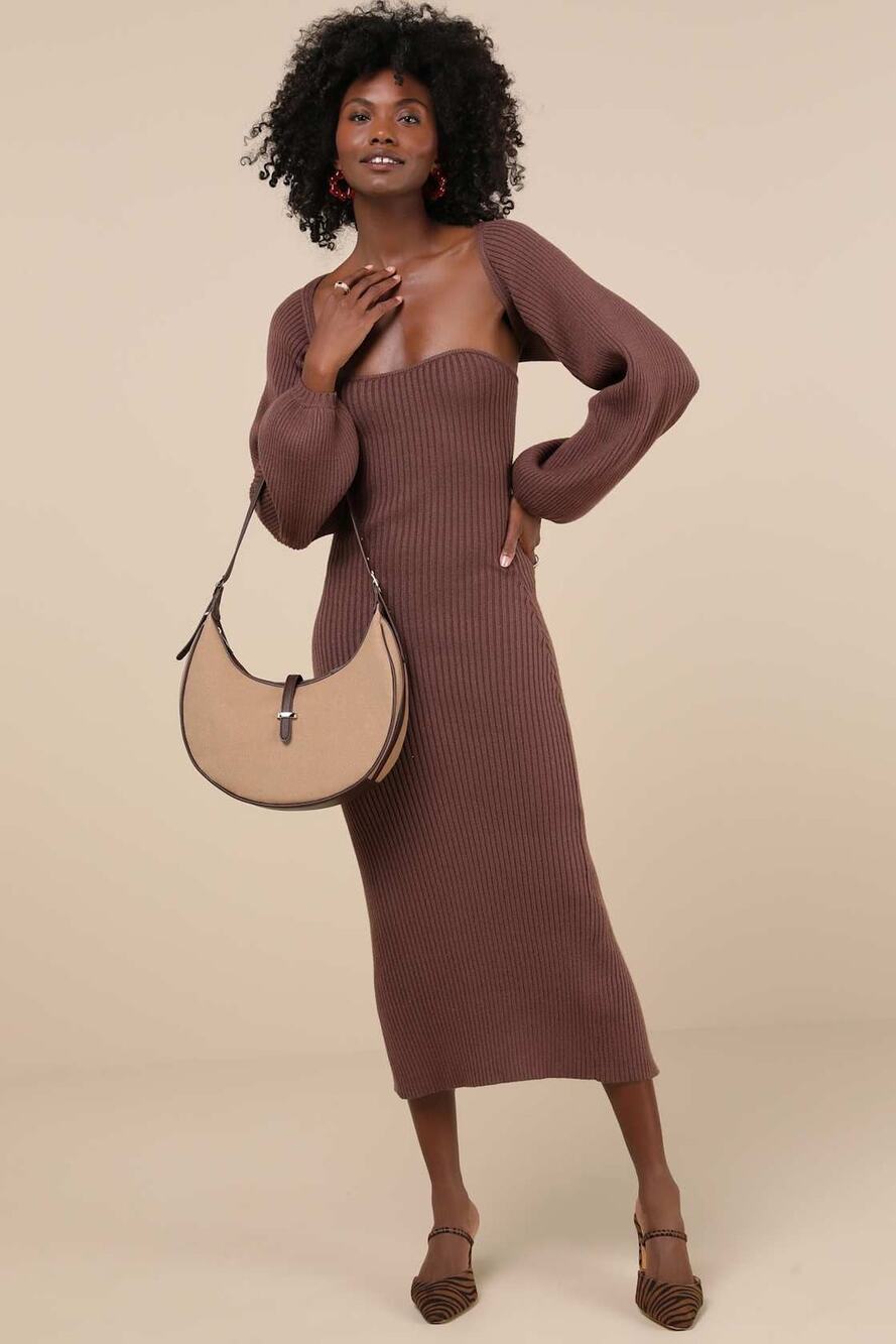 Lulus Autumn Aura Ribbed Two-Piece Sweater Dress - M